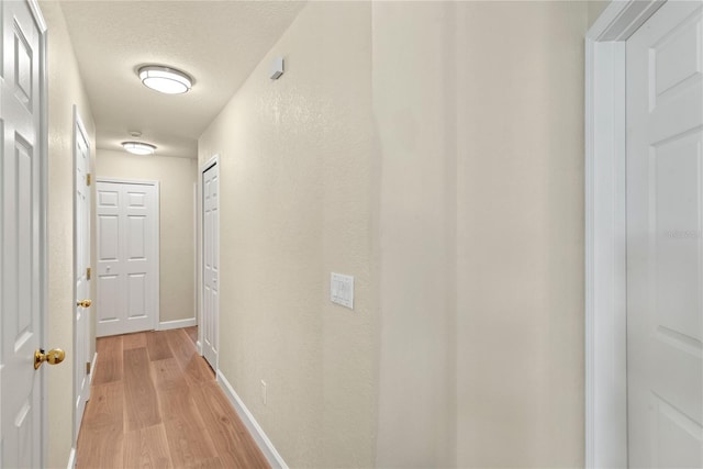 7628 Bay Port Rd Unit 43, Orlando, FL 32819 - hallway with light wood-style flooring, baseboards, and a textured ceiling