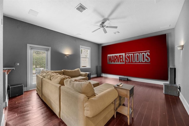 5025 Down Point Ln, Windermere, FL 34786 - cinema room with a ceiling fan, hardwood / wood-style floors, and baseboards