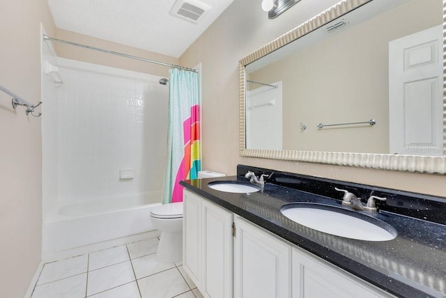 1837 Sweetwater W Cir, Apopka, FL 32712 - bathroom featuring shower / bath combo, toilet, tile patterned floors, and double vanity