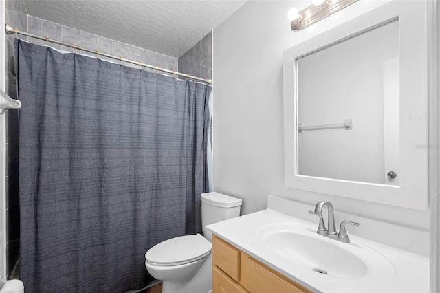 1106 Alpine Ave NW, Palm Bay, FL 32907 - bathroom featuring toilet, vanity, a textured ceiling, and a shower with curtain