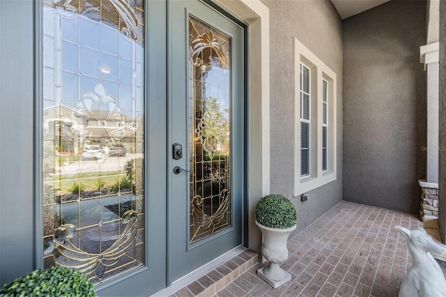 8721 Crystal Creek Ct, Land O Lakes, FL 34638 - entrance to property with french doors and stucco siding