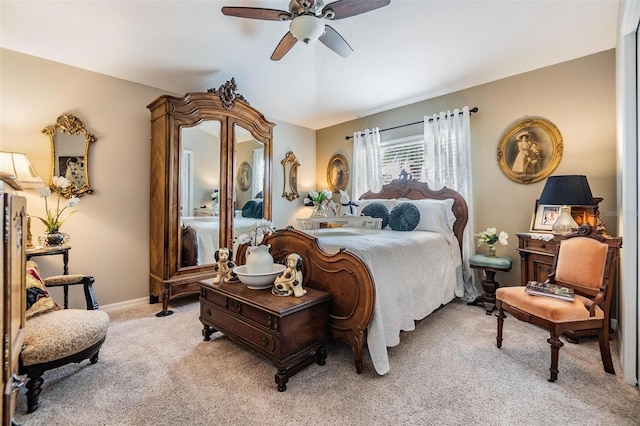 8721 Crystal Creek Ct, Land O Lakes, FL 34638 - bedroom with light colored carpet, ceiling fan, and baseboards
