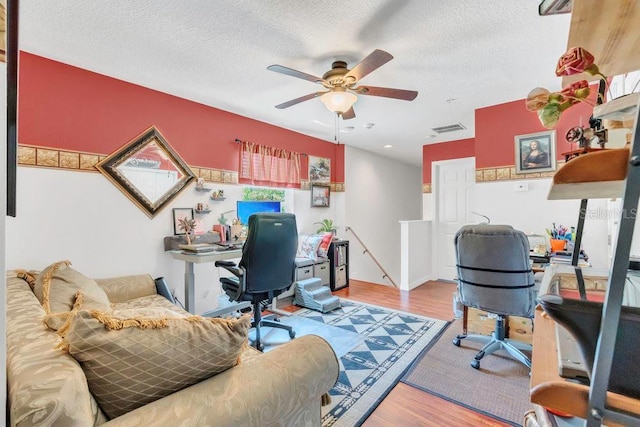 13480 Applerose Ln Unit 19, Orlando, FL 32824 - office area with ceiling fan, wood finished floors, a textured ceiling, and recessed lighting