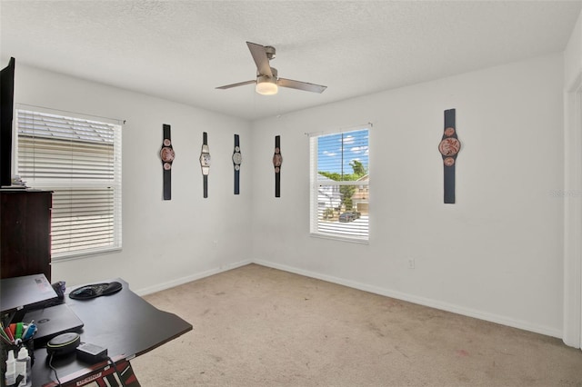 1744 Pine Ridge Dr, Davenport, FL 33896 - unfurnished office with carpet flooring, a ceiling fan, baseboards, and a textured ceiling