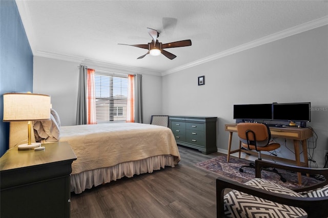 308 Michael Blake Blvd, Winter Springs, FL 32708 - bedroom with dark wood-style flooring, crown molding, a ceiling fan, a desk, and baseboards
