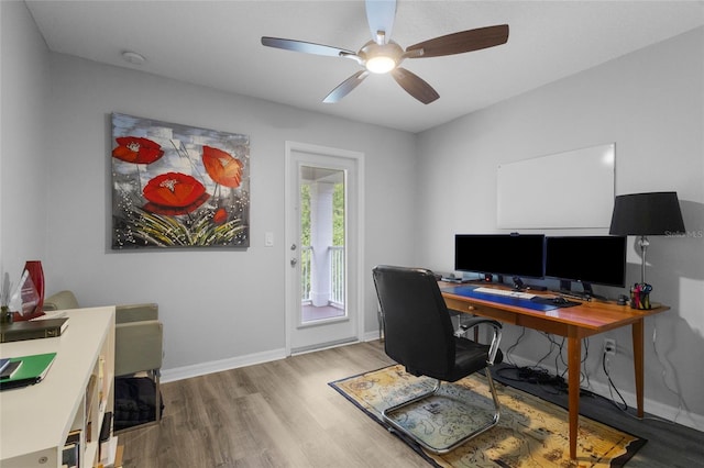 308 Michael Blake Blvd, Winter Springs, FL 32708 - office area with wood finished floors, a ceiling fan, and baseboards