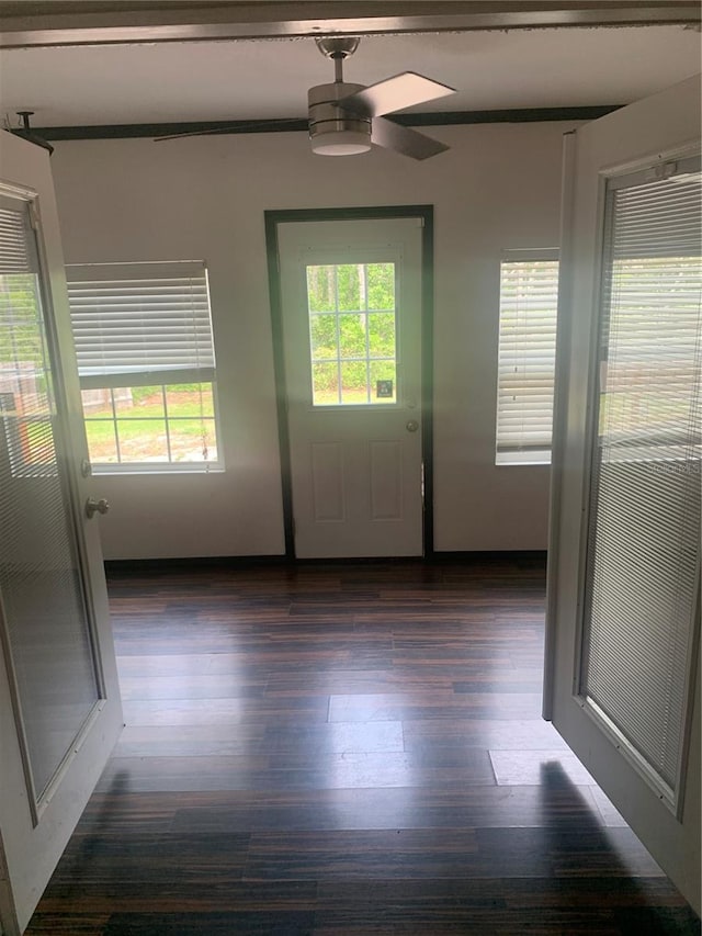 701 Twin Lake Ave, Deltona, FL 32738 - doorway with dark wood-type flooring and a ceiling fan