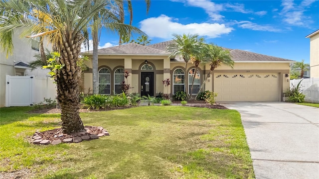 1319 Castleport Rd, Winter Garden, FL 34787 - mediterranean / spanish house with an attached garage, concrete driveway, stucco siding, and roof with shingles