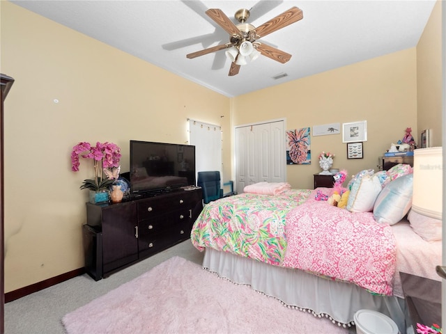 1319 Castleport Rd, Winter Garden, FL 34787 - bedroom with light colored carpet, a closet, baseboards, and ceiling fan