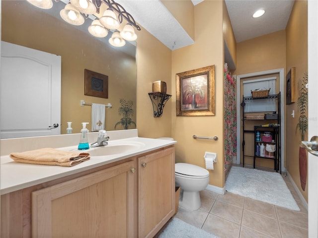 1319 Castleport Rd, Winter Garden, FL 34787 - bathroom featuring toilet, vanity, tile patterned floors, baseboards, and a shower with shower curtain