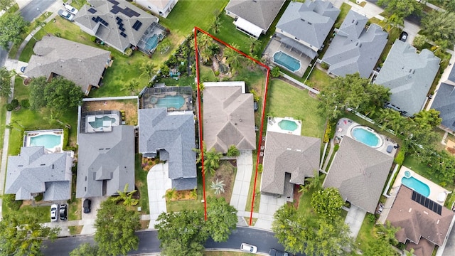 1319 Castleport Rd, Winter Garden, FL 34787 - aerial perspective of suburban area featuring a pool and property parcel outlined