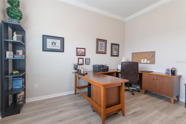 595 American Holly Pl, Oviedo, FL 32765 - office featuring crown molding, light wood finished floors, and baseboards