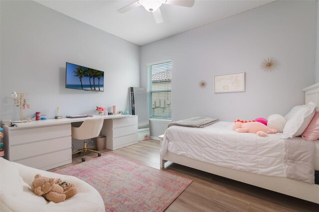 595 American Holly Pl, Oviedo, FL 32765 - bedroom featuring light wood-style flooring, a ceiling fan, and baseboards
