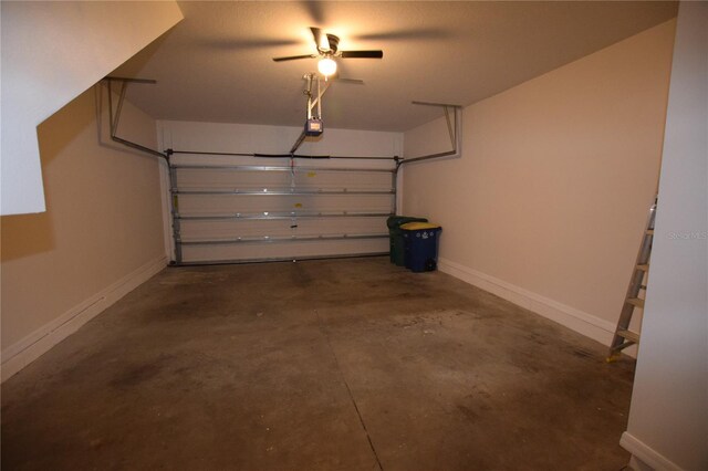 15349 Oak Apple Ct, Winter Garden, FL 34787 - garage featuring baseboards, a garage door opener, and ceiling fan