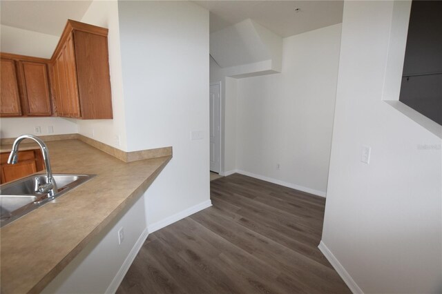 15349 Oak Apple Ct, Winter Garden, FL 34787 - kitchen featuring a sink, brown cabinets, dark wood-style floors, and baseboards