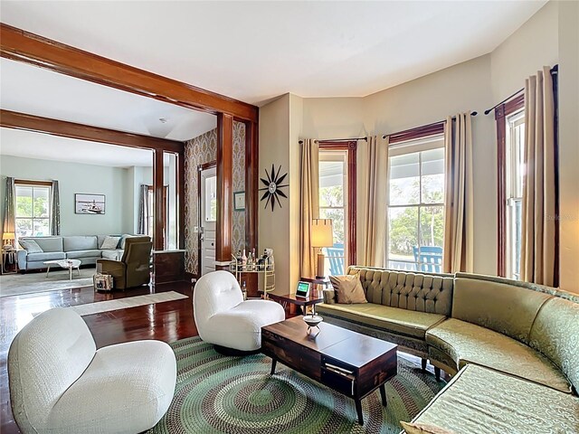 511 E Mirror Lake Dr, Fruitland Park, FL 34731 - living area featuring wood finished floors and beamed ceiling