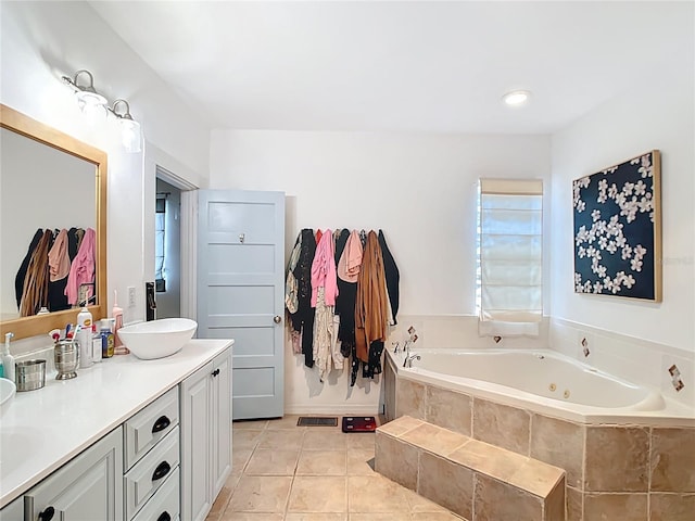 511 E Mirror Lake Dr, Fruitland Park, FL 34731 - full bathroom featuring a jetted tub, tile patterned flooring, and double vanity