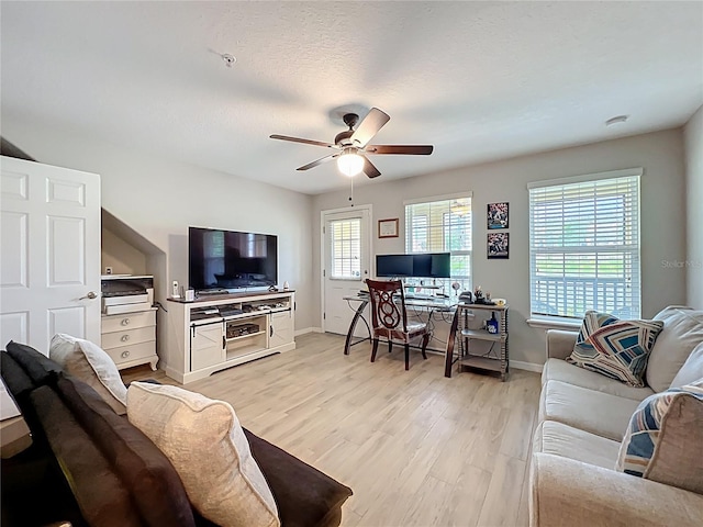 1027 Cedar Bay Ln, Winter Springs, FL 32708 - living area with a ceiling fan, light wood-style floors, and baseboards