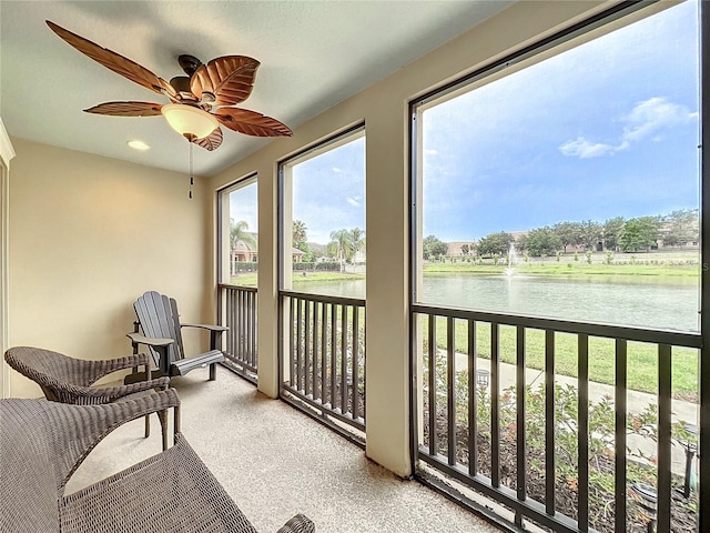 1027 Cedar Bay Ln, Winter Springs, FL 32708 - sunroom with a water view and ceiling fan