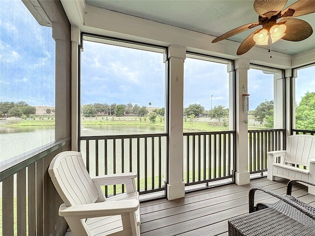 1027 Cedar Bay Ln, Winter Springs, FL 32708 - sunroom / solarium with a water view and a ceiling fan