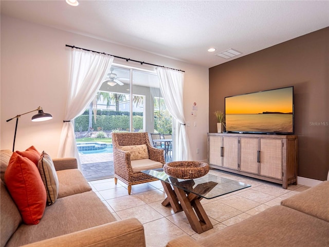 311 W Falls Dr, Kissimmee, FL 34747 - living room featuring light tile patterned flooring, recessed lighting, and a ceiling fan