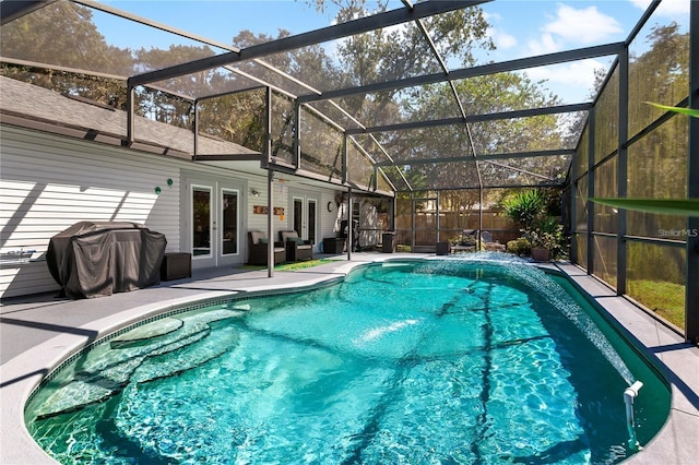 4235 Shades Crest Ln, Sanford, FL 32773 - view of swimming pool featuring french doors, a grill, a patio, and a lanai