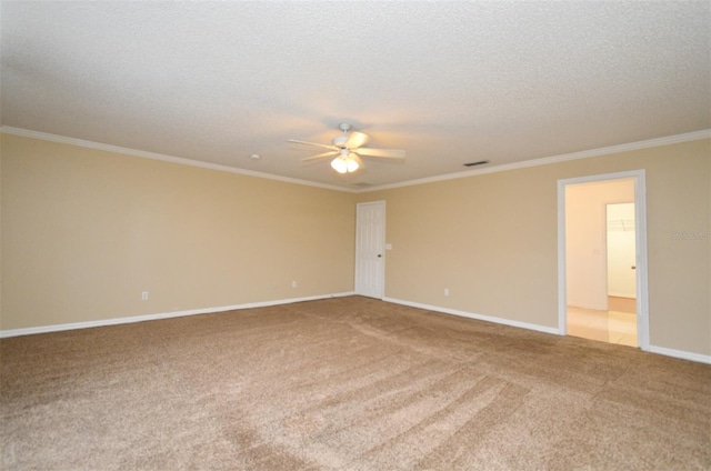 115 Bristol Forest Trl, Sanford, FL 32771 - unfurnished room with ceiling fan, crown molding, carpet floors, baseboards, and a textured ceiling
