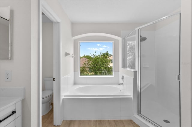 12917 Grovehurst Ave, Winter Garden, FL 34787 - full bathroom with wood finished floors, toilet, a stall shower, vanity, and a bath
