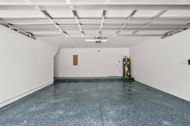 12917 Grovehurst Ave, Winter Garden, FL 34787 - garage with electric water heater, electric panel, concrete block wall, and a garage door opener