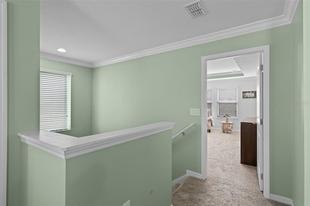 1553 Caterpillar St, Saint Cloud, FL 34771 - corridor with an upstairs landing, plenty of natural light, carpet flooring, ornamental molding, and baseboards