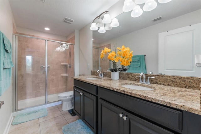 11631 Mystery Ln, Orlando, FL 32832 - bathroom with a chandelier, a stall shower, tile patterned flooring, double vanity, and recessed lighting