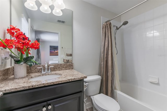 11631 Mystery Ln, Orlando, FL 32832 - bathroom featuring toilet, vanity, shower / bathtub combination with curtain, and a chandelier
