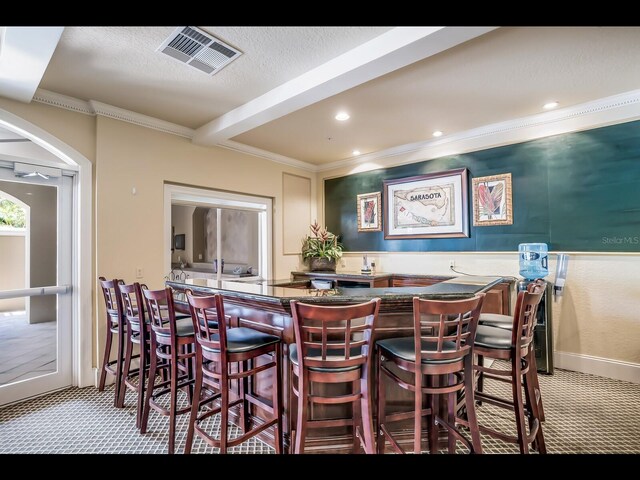 1064 N Tamiami Trl Unit 1219, Sarasota, FL 34236 - indoor wet bar with carpet floors, crown molding, and recessed lighting