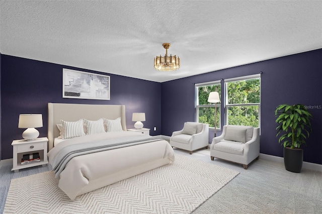 10249 Spring Lake Dr, Clermont, FL 34711 - carpeted bedroom with a chandelier and a textured ceiling