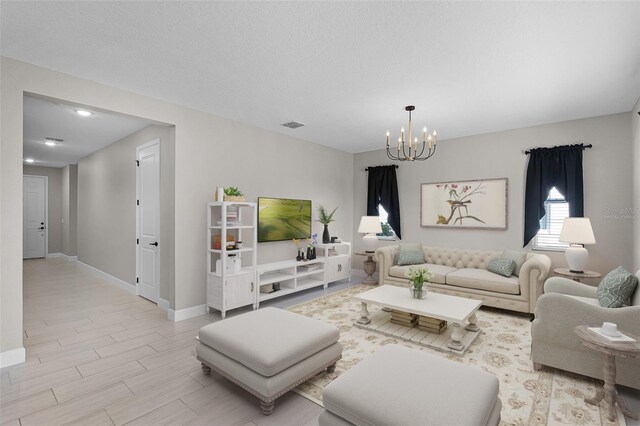 10249 Spring Lake Dr, Clermont, FL 34711 - living area featuring a chandelier, light wood-style floors, and recessed lighting