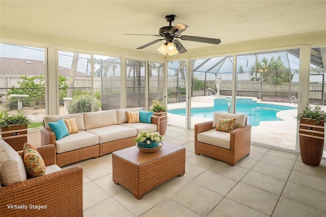 2 Pirates Cv, Ormond Beach, FL 32176 - sunroom / solarium with a ceiling fan, an outdoor hangout area, and plenty of natural light