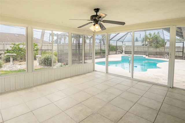 2 Pirates Cv, Ormond Beach, FL 32176 - view of pool with a patio, a fenced backyard, ceiling fan, and glass enclosure