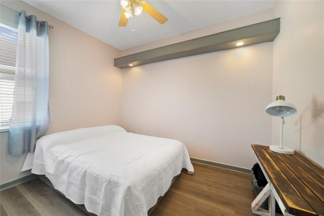 4558 Redmond Pl, Sanford, FL 32771 - bedroom with dark wood-style flooring, baseboards, a ceiling fan, and recessed lighting