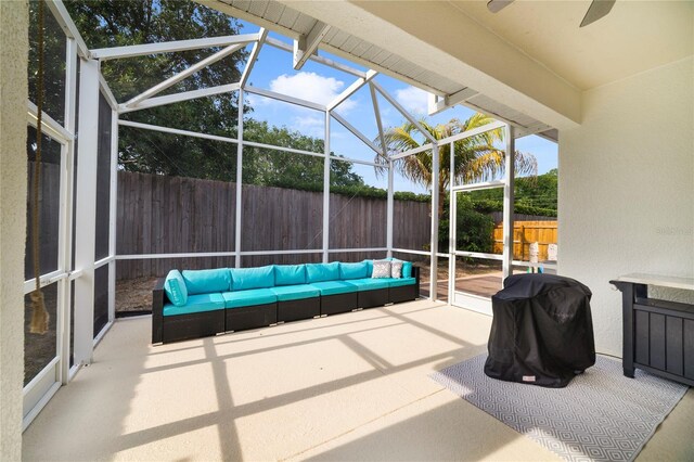 4558 Redmond Pl, Sanford, FL 32771 - sunroom with an outdoor hangout area and a ceiling fan