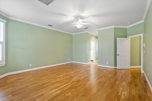 17631 Vista Belle Ct, Montverde, FL 34756 - spare room with light wood-style flooring, ceiling fan, baseboards, and crown molding