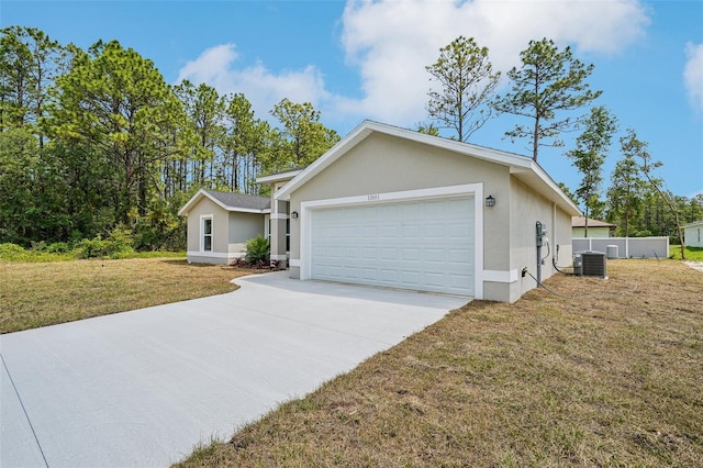 13881 SW 80th Ave, Ocala, FL 34473 - single story home featuring stucco siding, central air condition unit, a garage, and concrete driveway