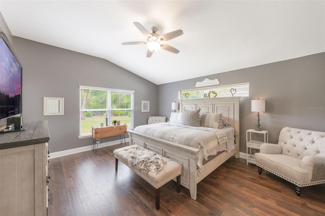 441 Hightower Dr, Debary, FL 32713 - bedroom with vaulted ceiling, dark wood finished floors, baseboards, and a ceiling fan