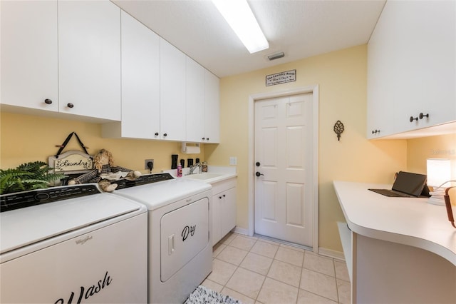 441 Hightower Dr, Debary, FL 32713 - washroom featuring cabinet space, independent washer and dryer, light tile patterned flooring, an office area, and baseboards