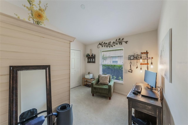 441 Hightower Dr, Debary, FL 32713 - sitting room featuring carpet floors, lofted ceiling, and baseboards