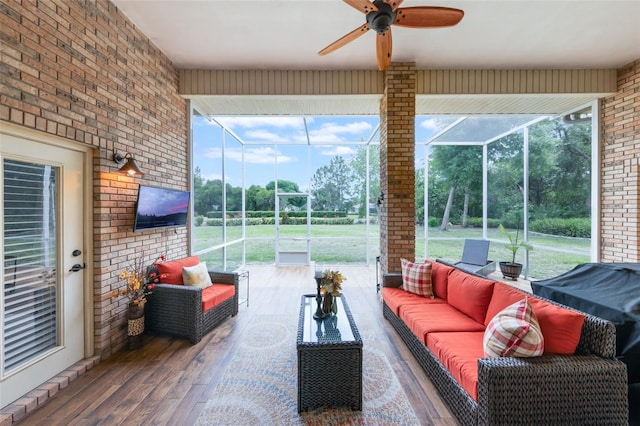 441 Hightower Dr, Debary, FL 32713 - sunroom / solarium with an outdoor hangout area, a ceiling fan, and plenty of natural light