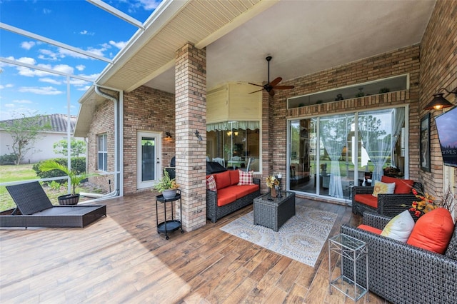 441 Hightower Dr, Debary, FL 32713 - view of patio featuring a deck, an outdoor living space, and ceiling fan