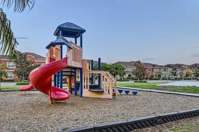 community play area with a residential view