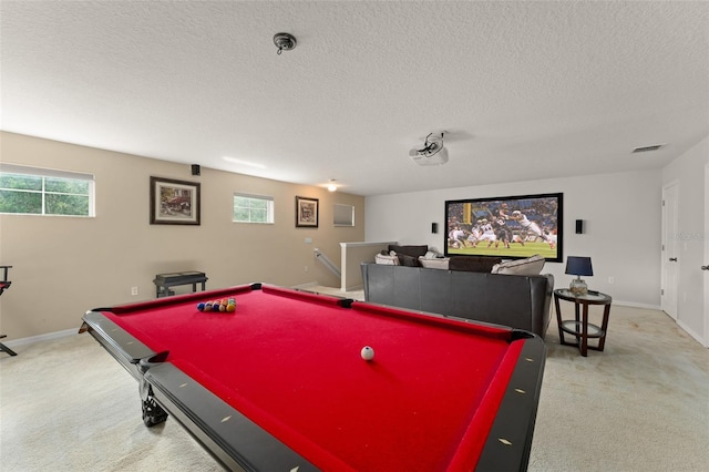 2827 Park Meadow Dr, Apopka, FL 32703 - recreation room with pool table, light carpet, a textured ceiling, and healthy amount of natural light