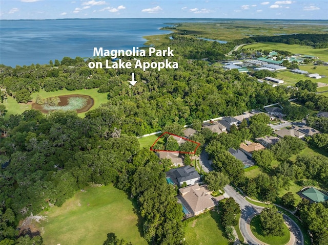 2827 Park Meadow Dr, Apopka, FL 32703 - aerial perspective of suburban area with a large body of water and property parcel outlined