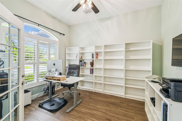 14003 Sobrado Dr, Orlando, FL 32837 - office area featuring a ceiling fan and wood finished floors